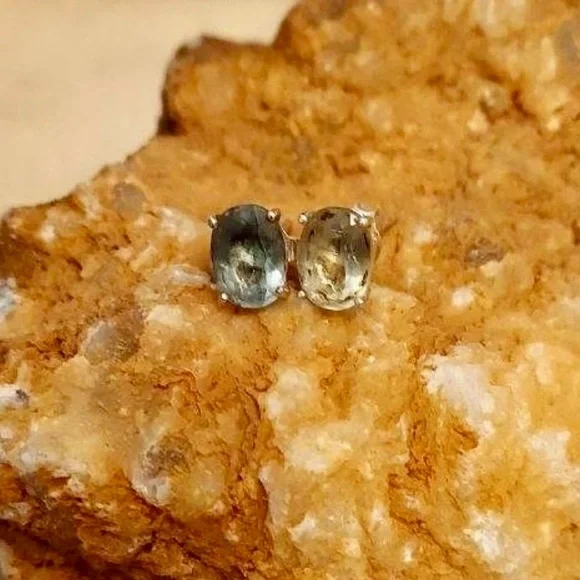 Green Fluorite Sterling Silver Stud Earrings 925